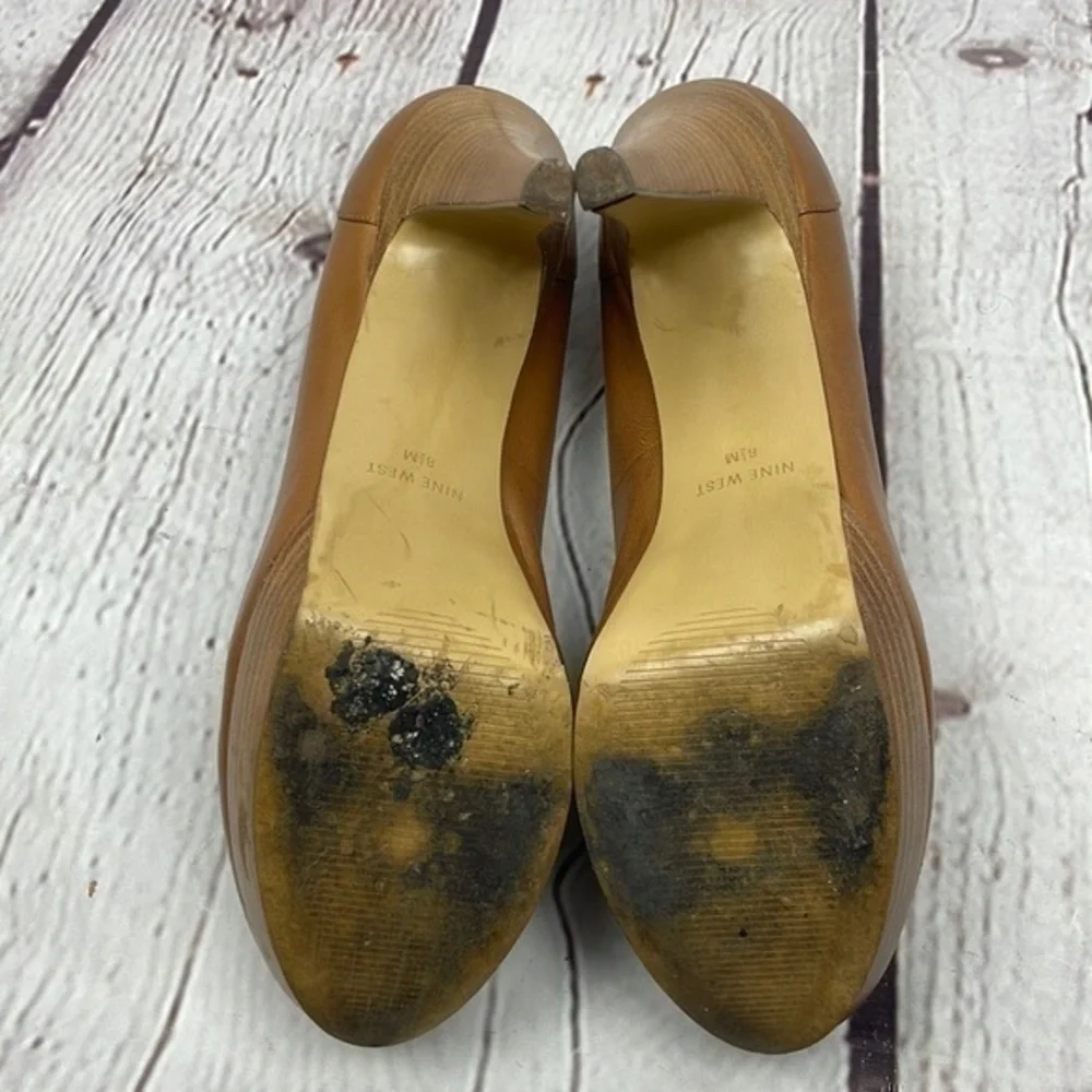 UEC Nine West platform tan loafer leather heels size 8.5